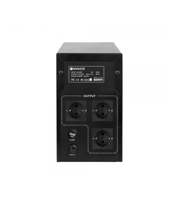 Woxter UPS 1200 VA (1200VA-720W) Sistema de Alimentación Ininterrumpida SAI Línea Interactiva, 1.2 kVA 720 W, 3 Salidas AC, Formato Mini Tower Negro
