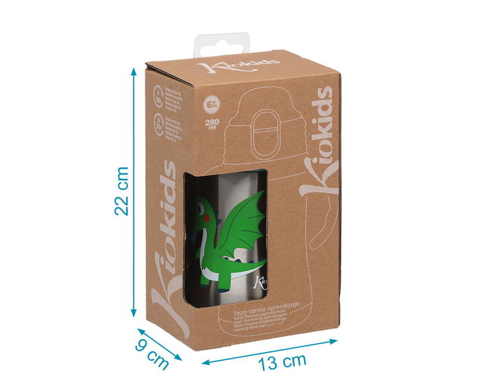 KioKids Botella Entrenamiento Dragón Verde 280 mL Acero Inoxidable +6 meses