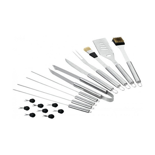 LEOPOLD VIENNA LV01070 Set de Parrilla 18 Piezas con Tenedor, Espátula, Pinzas, Brocha y Funda, Negro y Acero Inoxidable