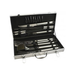 LEOPOLD VIENNA LV01070 Set de Parrilla 18 Piezas con Tenedor, Espátula, Pinzas, Brocha y Funda, Negro y Acero Inoxidable