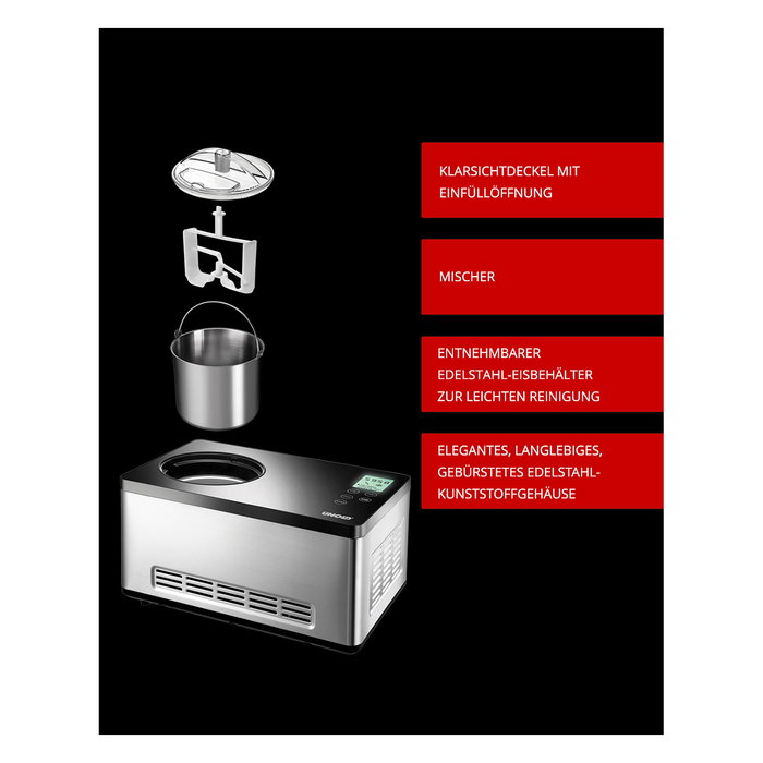 UNOLD Máquina de helados Gusto acero inoxidable/negro 2 L