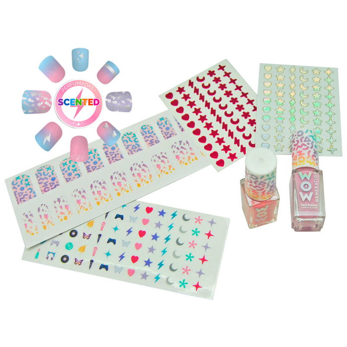 WOW GENERATION Set de Manicura Perfumadas con Uñas Postizas, Pegatinas, Lima y 2 Pintauñas