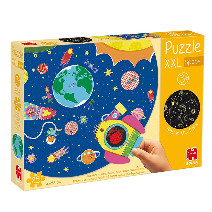 GOULA Puzzle XXL Reversible y Fosforescente del Espacio 1110100492, 2 Escenas Día y Noche con Planetas, para Niños +3 Años