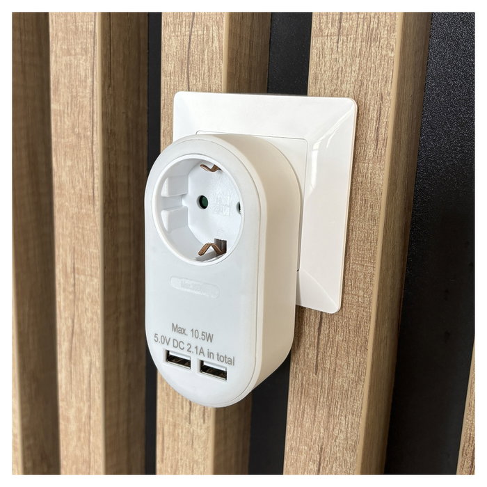 ENTAC Adaptador de enchufe EPAG-1EE-2USB-W con 2x USB-A Blanco