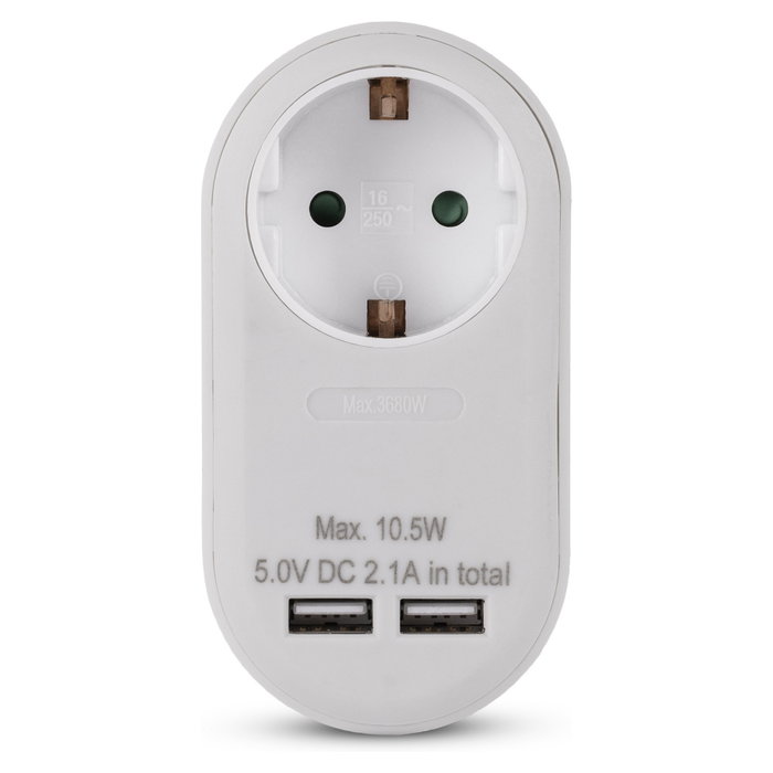 ENTAC Adaptador de enchufe EPAG-1EE-2USB-W con 2x USB-A Blanco