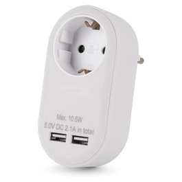 ENTAC Adaptador de enchufe EPAG-1EE-2USB-W con 2x USB-A Blanco