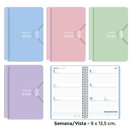 Agenda Anual (2026) Senfort Mini Espiral Tapa Pp Con Goma 90X135 S/V Surtido Pastel De 4