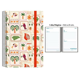 SENFORT Agenda Anual 2027 Decorada Tropical con Espiral y Tapa PP