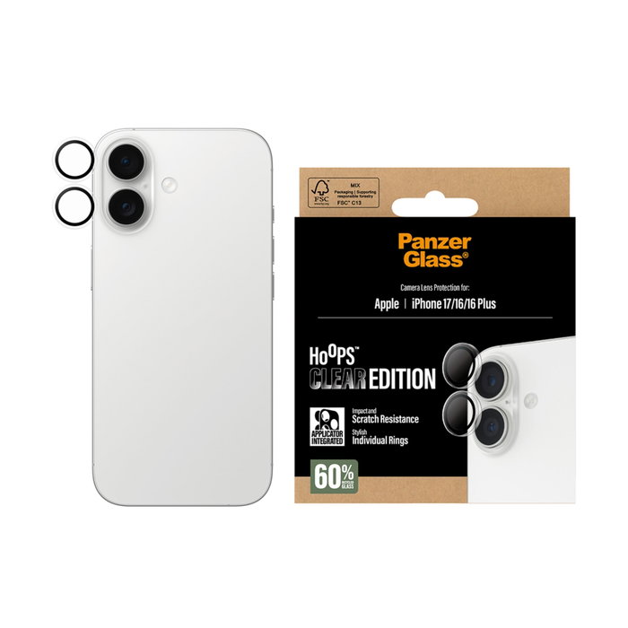 PanzerGlass Hoops Protector de Lente de Cámara Transparente para iPhone 17, 16 y 16 Plus