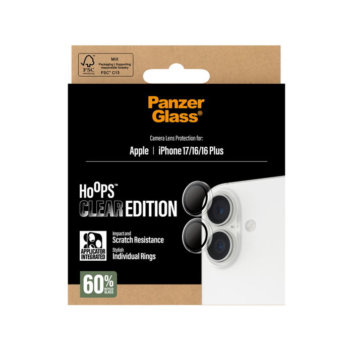 PanzerGlass Hoops Protector de Lente de Cámara Transparente para iPhone 17, 16 y 16 Plus