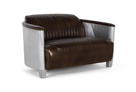 Giner Y Colomer Sofá 2 Plazas Piel Marrón Envejecido Aluminio Industrial