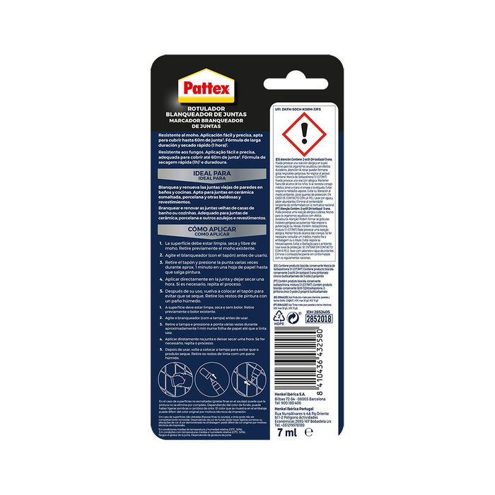 Pattex Blanqueador de Juntas 7 ml | Renueva y Blanquea Juntas de Azulejos Descoloridas | Referencia 2852405