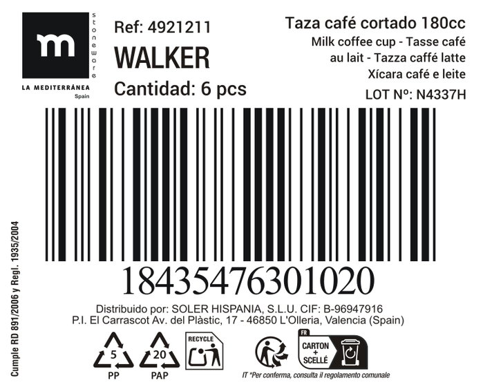 La Mediterranea Taza Café Cortado 180cc Walker MD