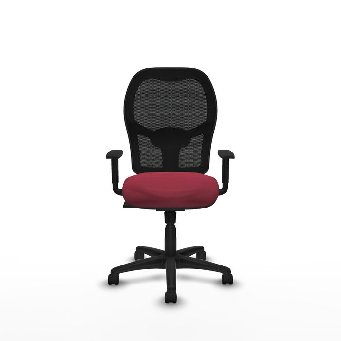 Silla de oficina Alocén con mecanismo Sincro tapizada con Tela color Granate y malla color Negro. Equipada con lumbar 1D, Brazos 1D y Ruedas de nailon 50 mm Silla de oficina Alocén con mecanismo Sincro tapizada con Tela color Granate y malla color Negro. Equipada con lumbar 1D, Brazos 1D y Ruedas de nailon 50 mm