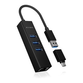 ICY BOX IB-HUB1419-LAN HUB USB 3.0/USB-C con 3 Puertos USB 3.0 y 1 Puerto Gigabit LAN