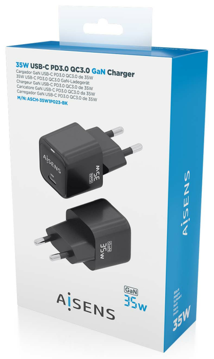 Aisens Cargador GaN 35W USB-C Negro ASCH-35W1P023-BK