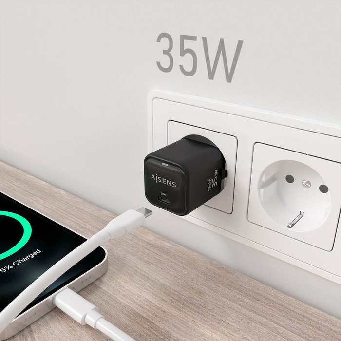 Aisens Cargador GaN 35W USB-C Negro ASCH-35W1P023-BK