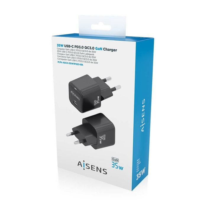 Aisens Cargador GaN 35W USB-C Negro ASCH-35W1P023-BK