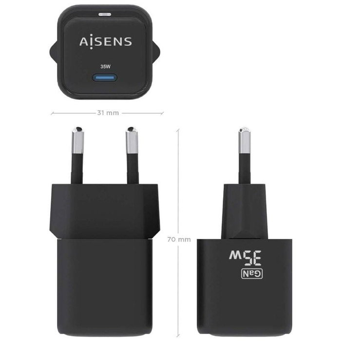Aisens Cargador GaN 35W USB-C Negro ASCH-35W1P023-BK