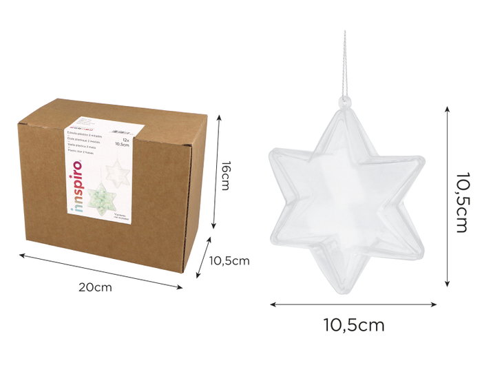 Innspiro Pack de 12 estrellas de 6 puntas en plástico transparente de 10,5 cm
