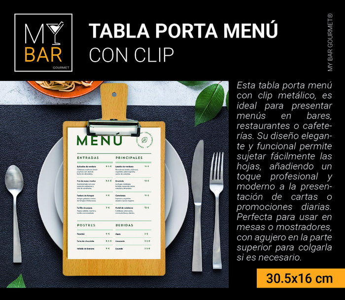 Inde Tabla Porta Menú con Clip 30.5 x 16 cm (24 Unidades)