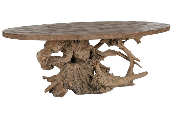 DKD Home Decor Mesa Comedor 2c24 Natural Teca Raiz Base Desmontable 120 x 78 x 240 cm