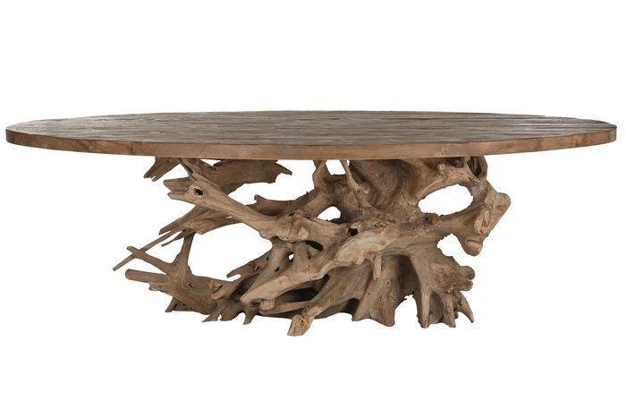 DKD Home Decor Mesa Comedor 2c24 Natural Teca Raiz Base Desmontable 120 x 78 x 240 cm