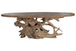 DKD Home Decor Mesa Comedor 2c24 Natural Teca Raiz Base Desmontable 120 x 78 x 240 cm