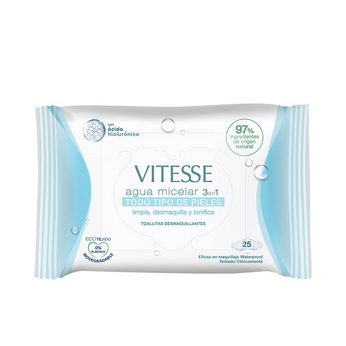 Vitesse Toallitas Agua Micelar 3 en 1 con Ácido Hialurónico para Todo Tipo de Piel 25 Ud Vitesse Toallitas Agua Micelar 3 en 1 con Ácido Hialurónico para Todo Tipo de Piel 25 Ud