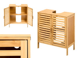 BERILO Mueble de 2 puertas para lavabo en Bambú