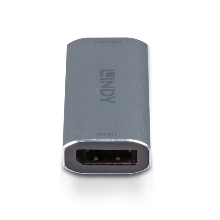 Lindy 38421 Repetidor de Señales AV - Extensor DisplayPort 1.4 7680x4320 8K 32.4 Gbit/s con USB-C, Alámbrico, 40 metros, Color Plata