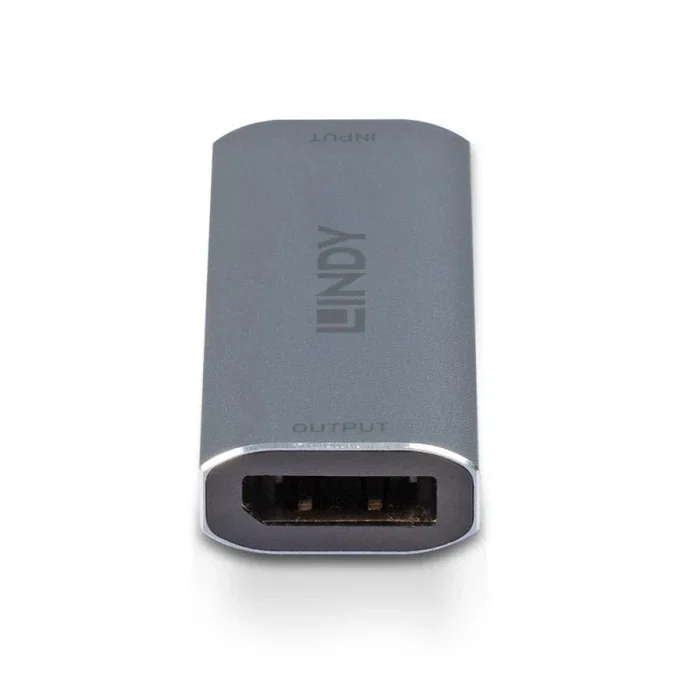 Lindy 38421 Repetidor de Señales AV - Extensor DisplayPort 1.4 7680x4320 8K 32.4 Gbit/s con USB-C, Alámbrico, 40 metros, Color Plata