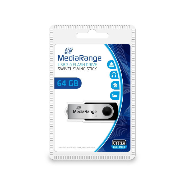 MediaRange Unidad Flash USB 64 GB USB 2.0 Negro/Plata