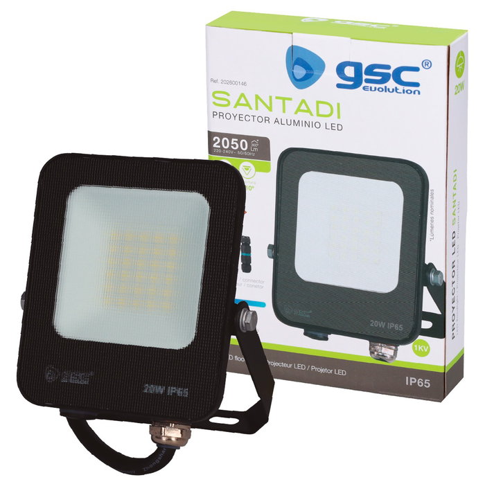 GSC Evolution Proyector LED Santadi 20W 6500K IP65 Negro GSC Evolution Proyector LED Santadi 20W 6500K IP65 Negro