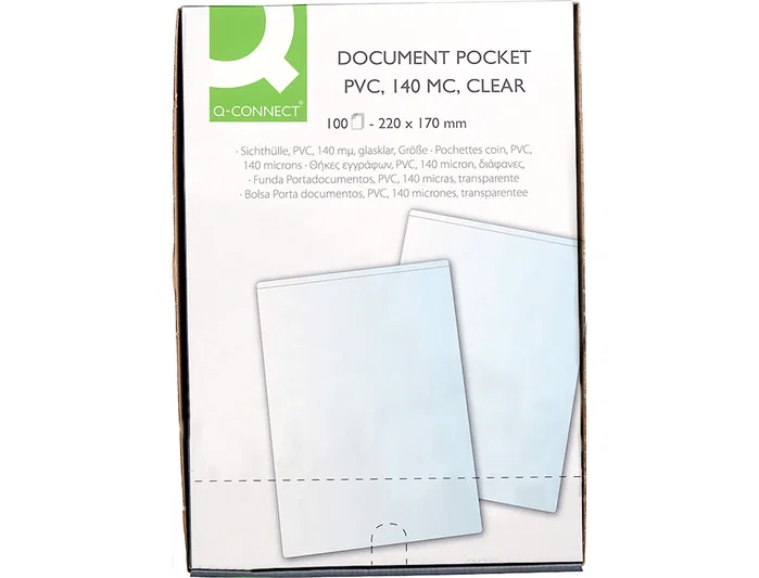 Q-connect Funda portacarnet cuarto 140 micras transparente Q-connect Funda portacarnet cuarto 140 micras transparente