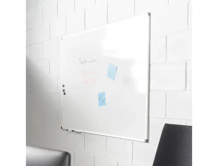 Rocada Pizarra Blanca Lacada Magnética Marco Aluminio Cantoneras 100x150 cm Uso Frecuente
