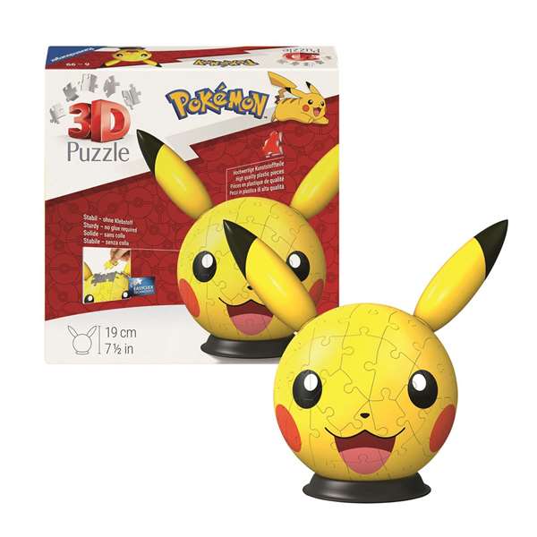 Ravensburger Puzzle 3D Pokémon Pikachu con Orejas, 72 Piezas, Edad Mínima 6 Años