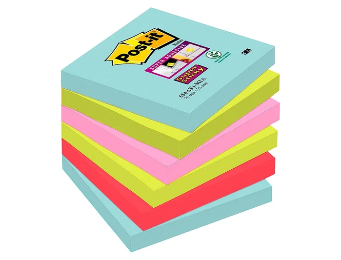 Post-It Notas Adhesivas Super Sticky 4 Colores Lugares Cosmic 76x76 mm, 6 Blocs