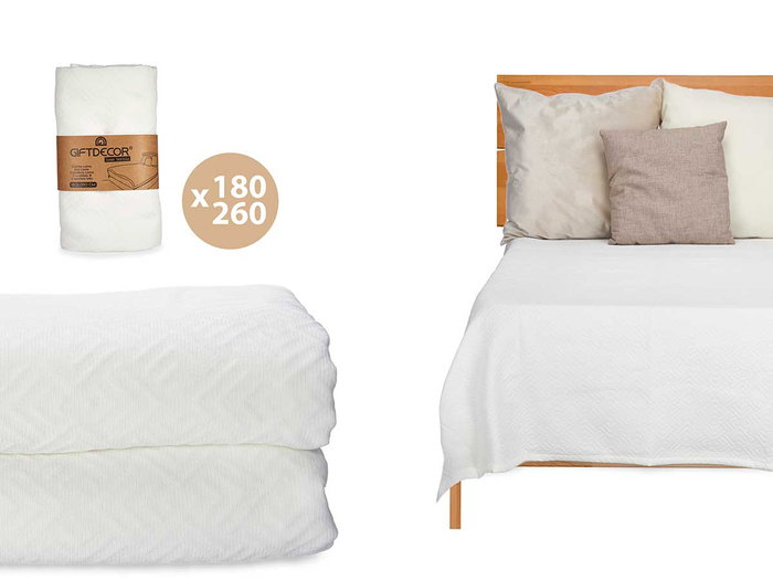 GIFTDECOR Colcha de Cama Geométrico Blanco 180x260cm GIFTDECOR Colcha de Cama Geométrico Blanco 180x260cm