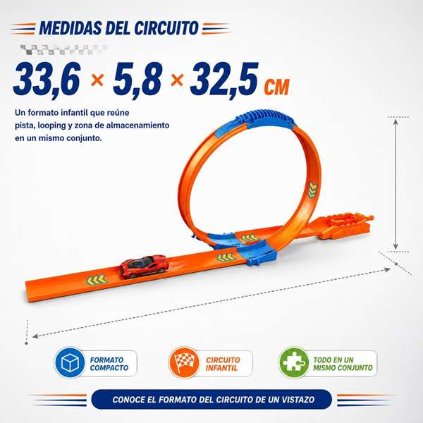 JugaToys Pista Track Racing con looping y almacenamiento con 6 coches