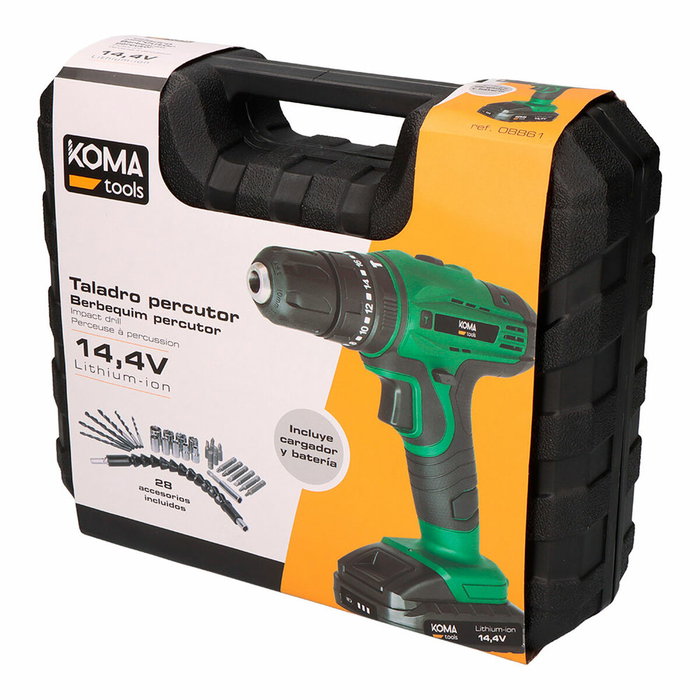 Koma Tools Kit taladro percutor atornillador 14,4 V con 28 accesorios Koma Tools Kit taladro percutor atornillador 14,4 V con 28 accesorios