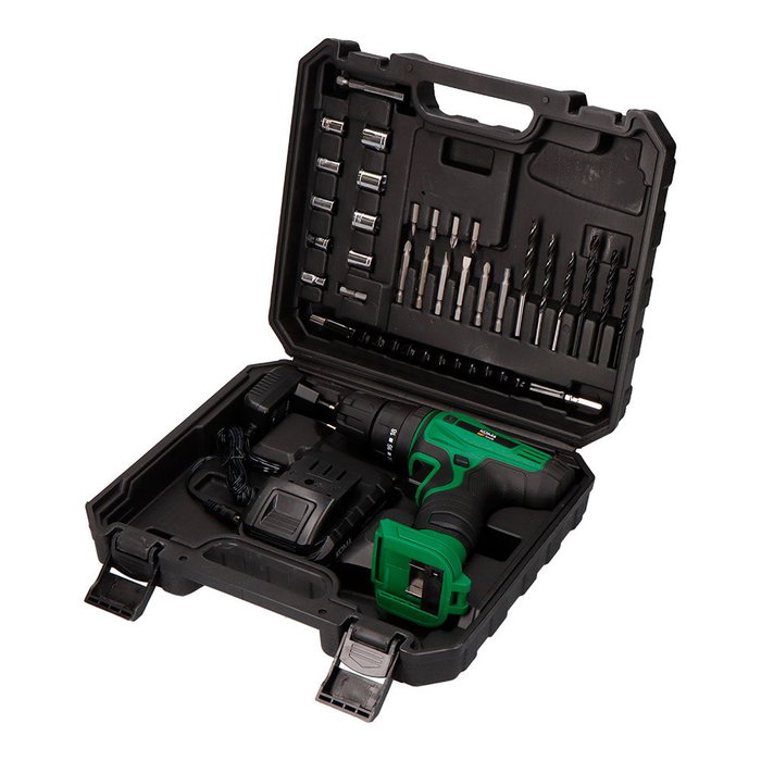 Koma Tools Kit Taladro Percutor Atornillador 14.4V con Batería de Iones de Litio 1500 mAh, 28 Accesorios, Maletín y Cargador