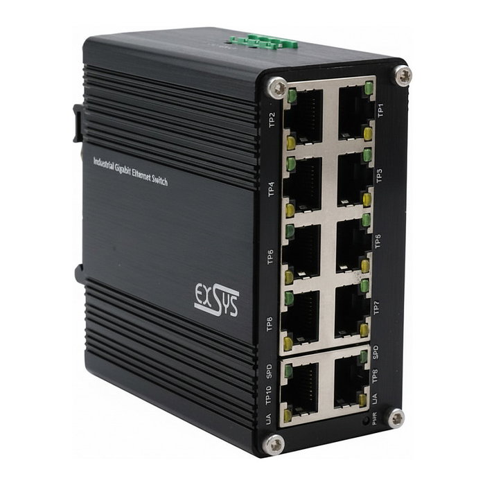 Exsys EX-62025 Switch Ethernet Industrial 10 Puertos, Conmutador de Red para Automatización Industrial