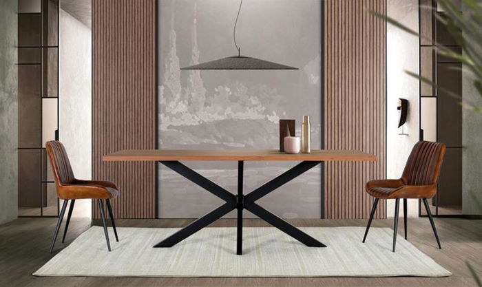 GINER Y COLOMER Mesa de Comedor Acacia Natural con Patas de Metal Negro 180x100 cm