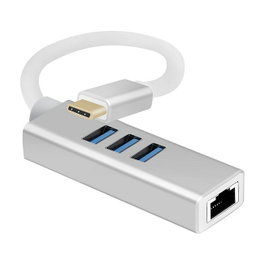 Helos Hub USB 3.1 Tipo C con 3x USB y RJ45 Gigabit Ethernet, Plata