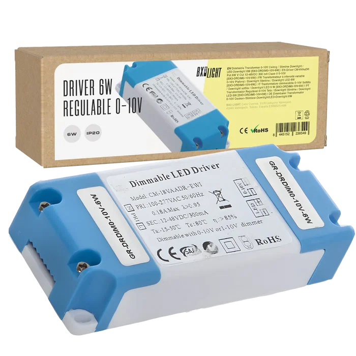 BX3 LIGHT Driver LED BX3-DRDIM0-10V-6W 6W, Fuente Alimentación 12-48VDC 300 mA Regulación 0-10V, Clase II, Para Downlights y Paneles LED BX3 LIGHT Driver LED BX3-DRDIM0-10V-6W 6W, Fuente Alimentación 12-48VDC 300 mA Regulación 0-10V, Clase II, Para Downlights y Paneles LED