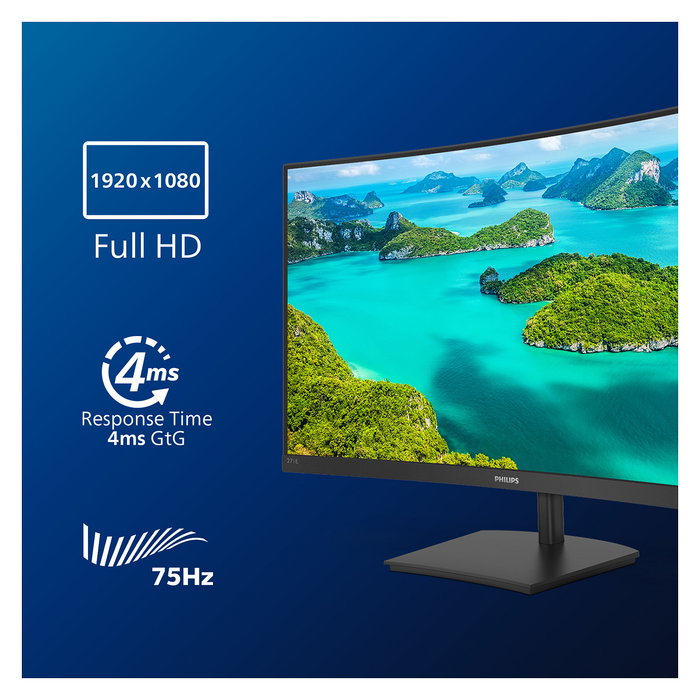 Philips 271E1SCA Monitor Curvo 27" Full HD 1920x1080, Panel VA, 75Hz, 4ms, AMD FreeSync, HDMI, Altavoces, Negro