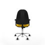Silla de oficina Algarra con mecanismo Contacto permanente básico tapizada con Tela color Amarillo. Equipada con Base cromada, Brazos 2D y Ruedas de parqué