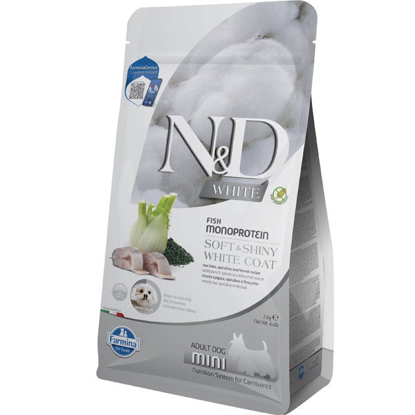 Farmina N&D White Dog Adult Mini Lubina, Espirulina e Hinojo 2kg Farmina N&D White Dog Adult Mini Lubina, Espirulina e Hinojo 2kg