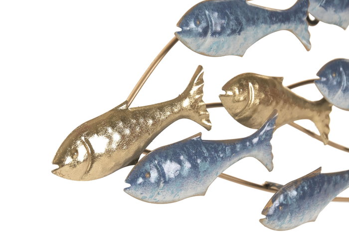 DKD Home Decor Decoración de Pared de Metal con Peces, Azul y Dorado